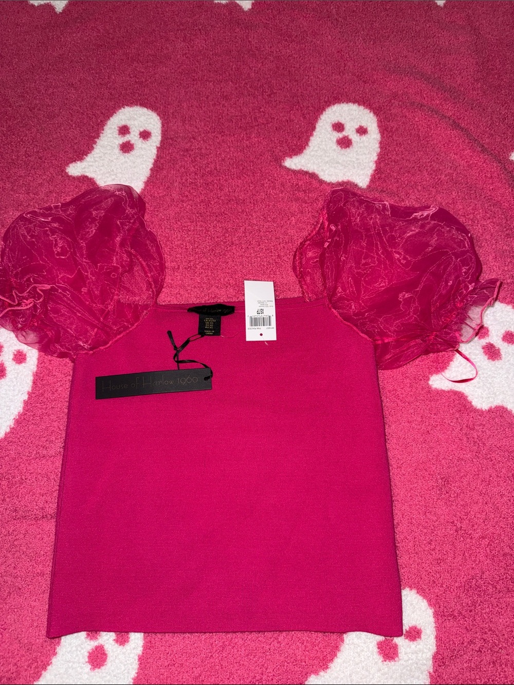 House of Harlow 1960 Bright Pink Puff Sleeve Crop Top